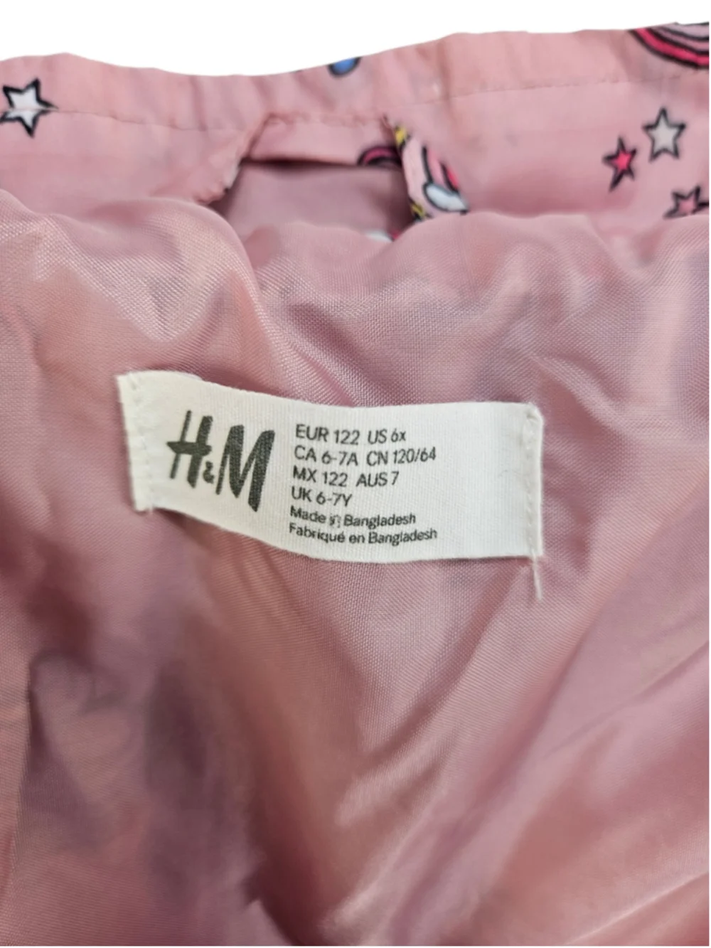 H&M Girls Unicorn Print Hooded Rain Jacket Pink Lightweight Size 6-7 Years